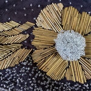 Chico's Viscose Black Gold Beaded Detail Scarf Wrap